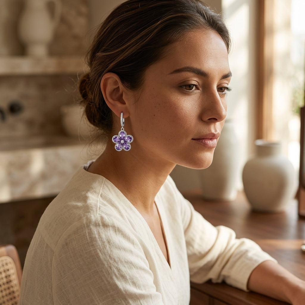 Arete Flor de Amatista